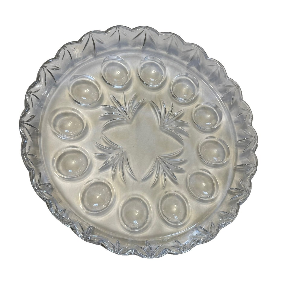Fifth Avenue Portico 24% Lead Crystal 10.5" Deviled Egg Plate Clear Serving Tray